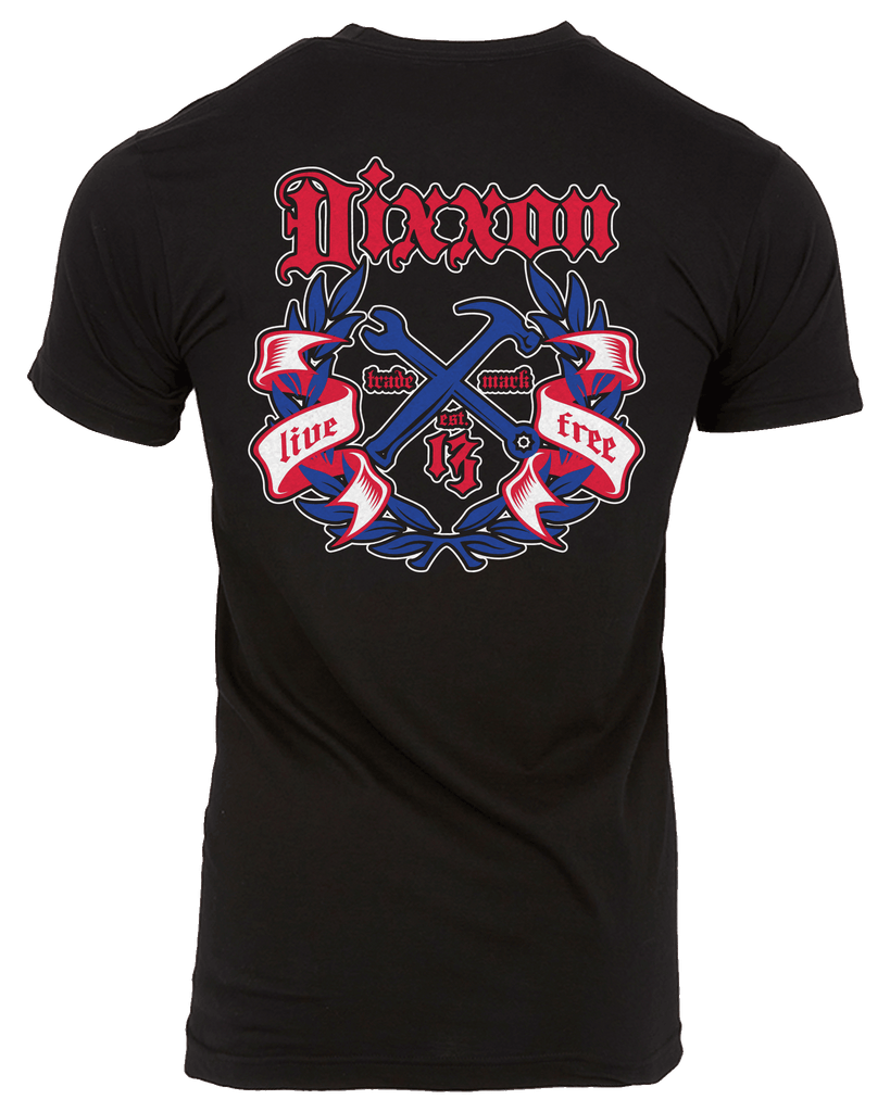 Live Free Award Crest T-Shirt - Red, White, & Blue - Dixxon Flannel Co.