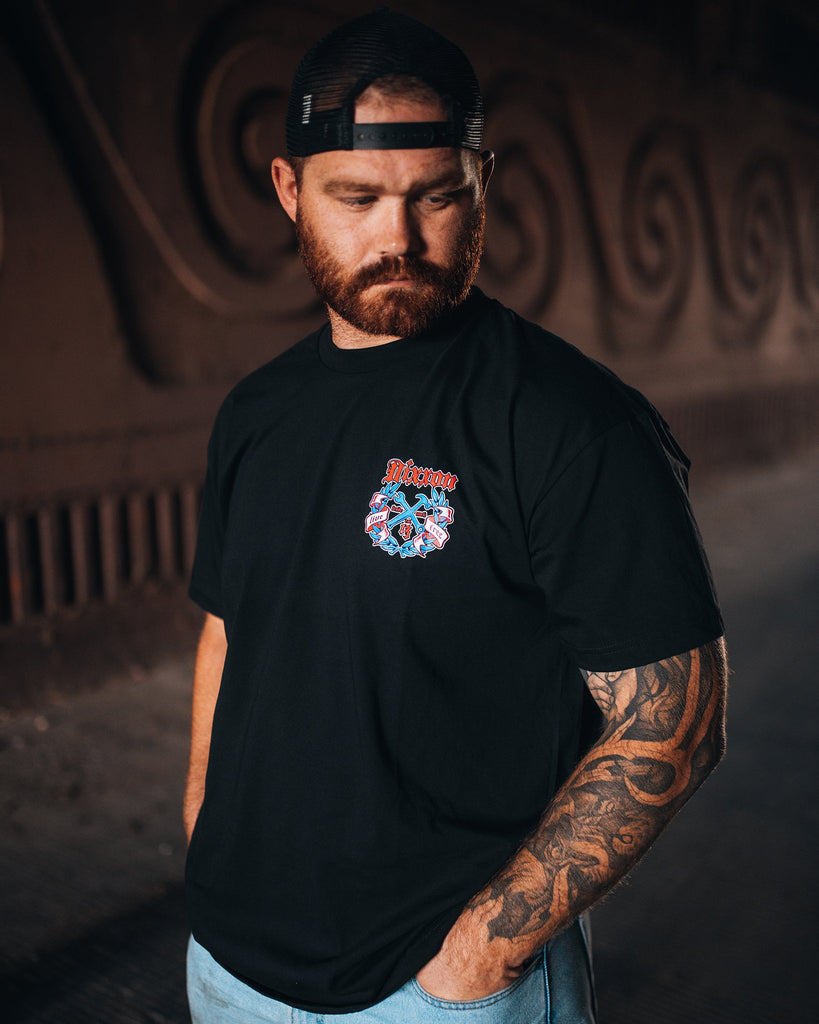 Live Free Award Crest T-Shirt - Red, White, & Blue - Dixxon Flannel Co.