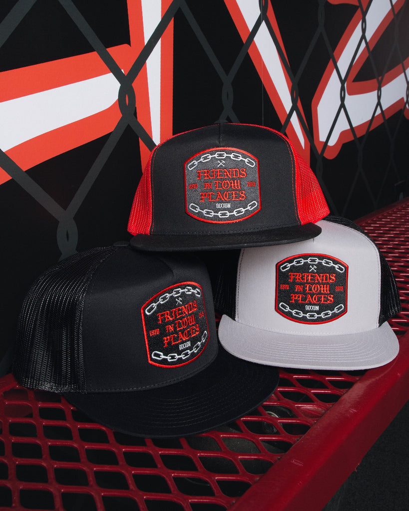 Low Places Chains Flat Bill Trucker Snapback - Red - Dixxon Flannel Co.