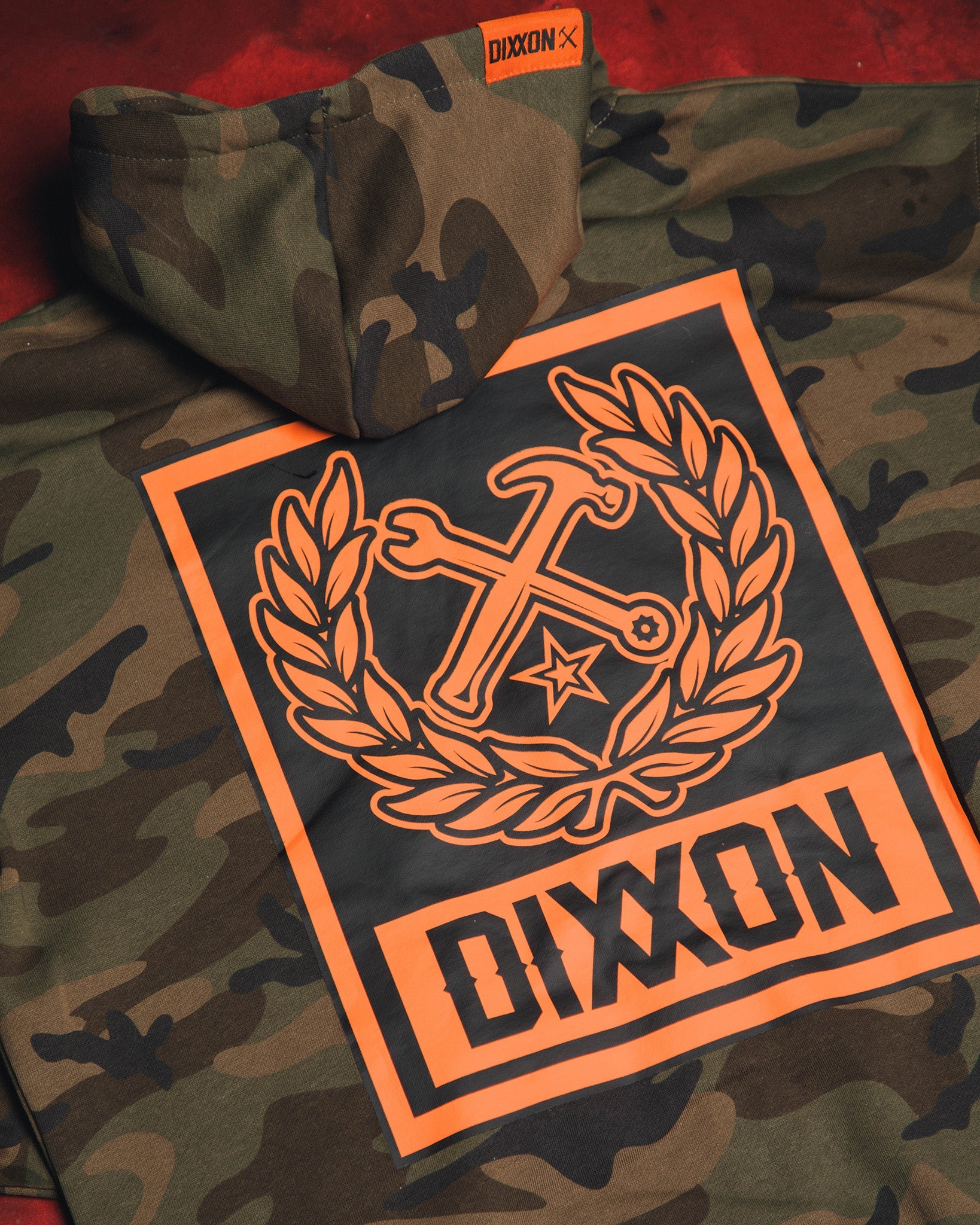 Men's Orange Box Crest Zip Up Hoodie - Camo | Dixxon Flannel Co. Men's Orange Box Crest Zip Up Hoodie - Camo | Dixxon Flannel Co.