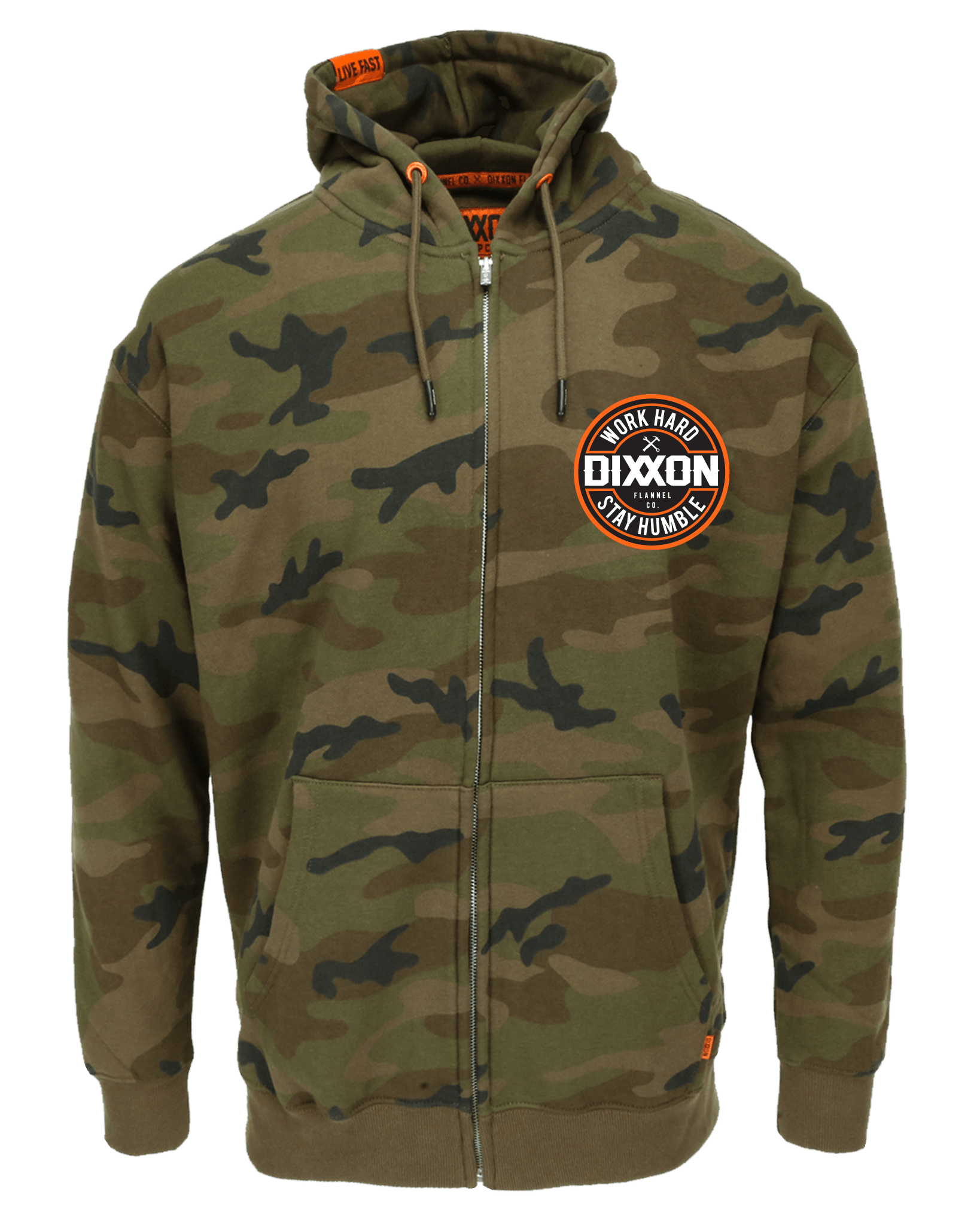Men's Orange Corpo Zip Up Hoodie - Camo | Dixxon Flannel Co. Men's Orange Corpo Zip Up Hoodie - Camo | Dixxon Flannel Co.