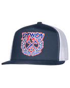 Party Crest Flat Bill Trucker Snapback - Red, White, & Blue - Dixxon Flannel Co.