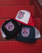 Party Crest Flat Bill Trucker Snapback - Red, White, & Blue - Dixxon Flannel Co.