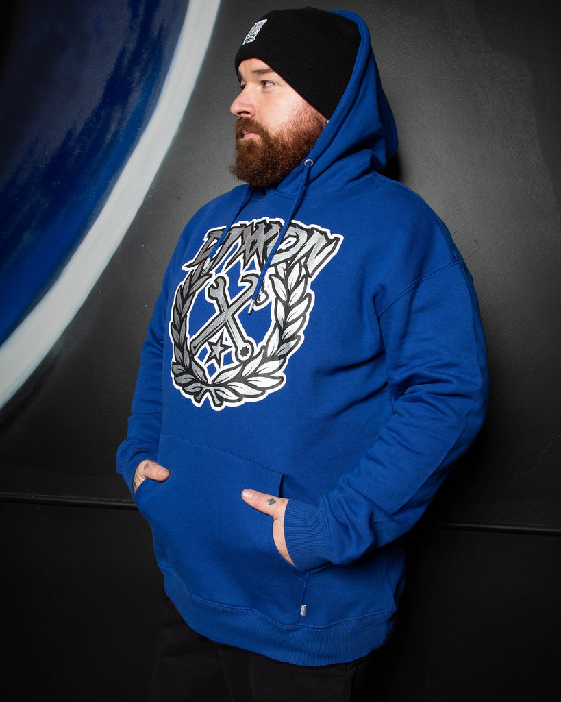 Party Crest Pullover Hoodie - Blue & Silver - Dixxon Flannel Co.