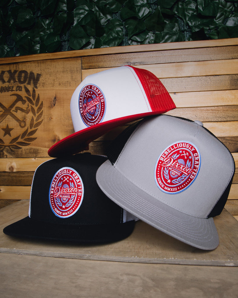 Rebelliously Crafted Flat Bill Trucker Snapback - Red - Dixxon Flannel Co.