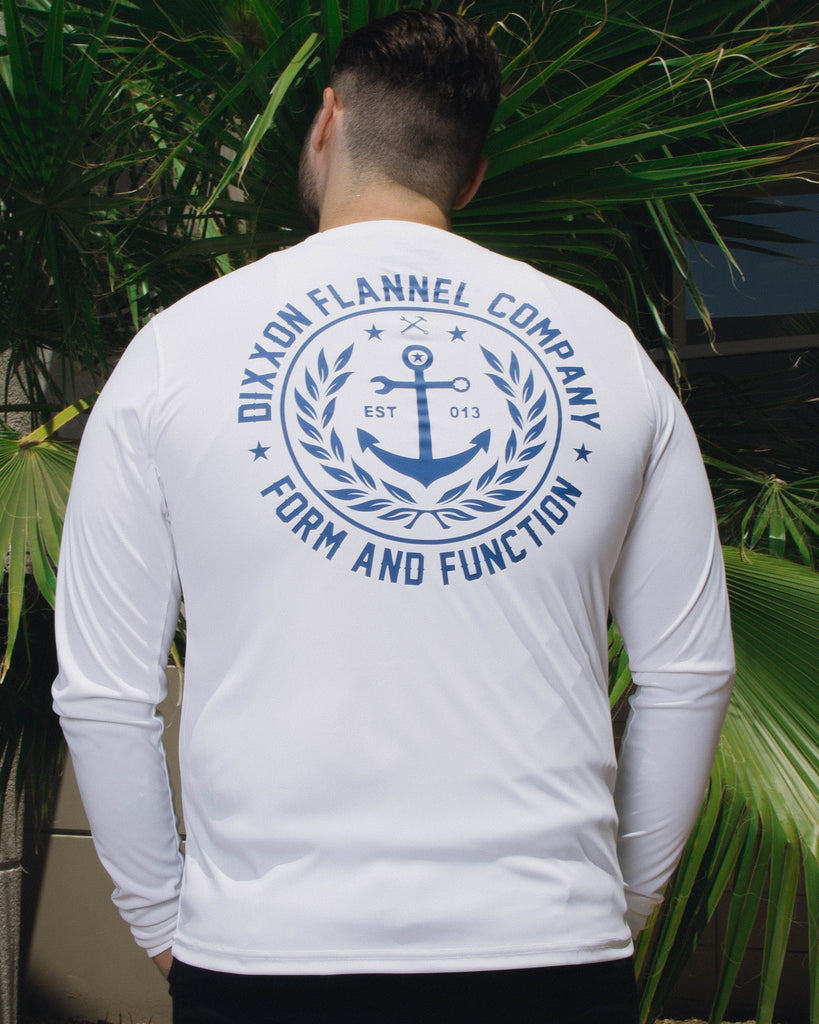 Salty Crest UV Long Sleeve T-Shirt - White & Blue - Dixxon Flannel Co.