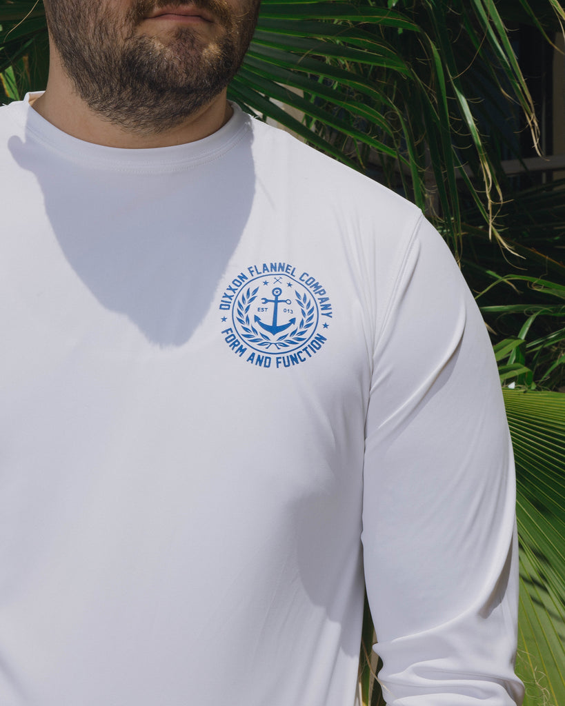 Salty Crest UV Long Sleeve T-Shirt - White & Blue - Dixxon Flannel Co.