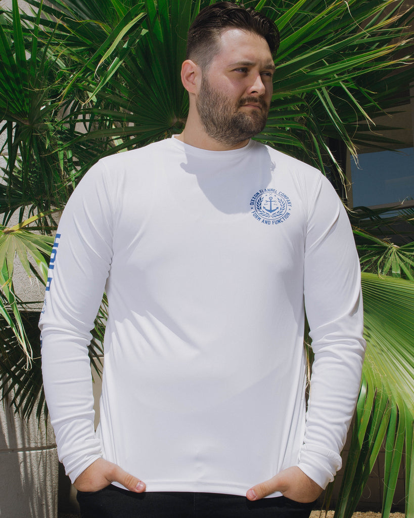 Salty Crest UV Long Sleeve T-Shirt - White & Blue - Dixxon Flannel Co.