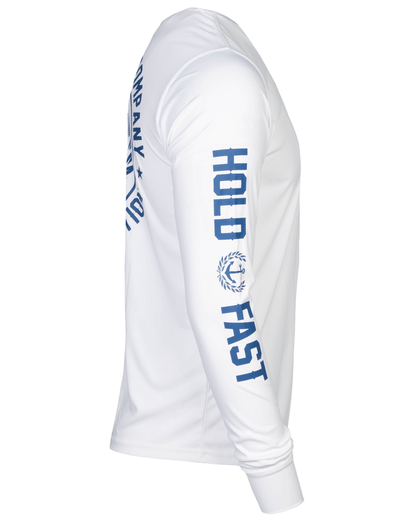 Salty Crest UV Long Sleeve T-Shirt - White & Blue - Dixxon Flannel Co.