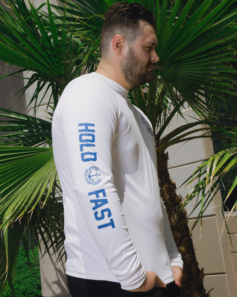 Salty Crest UV Long Sleeve T-Shirt - White & Blue - Dixxon Flannel Co.