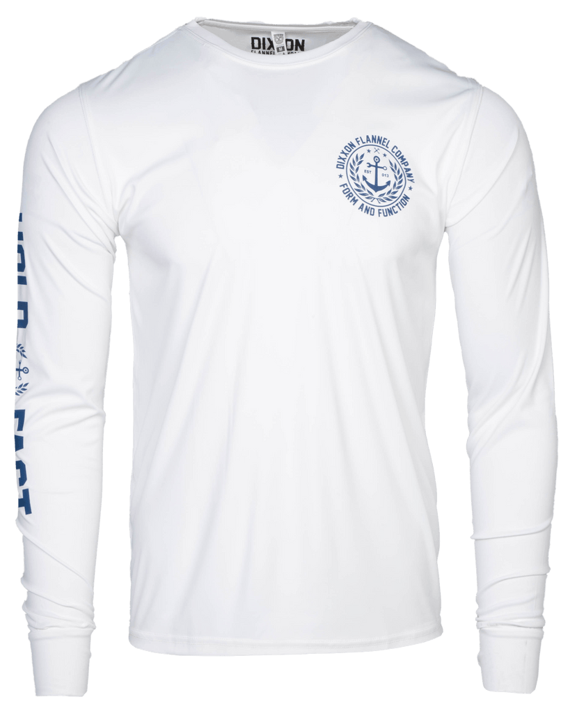 Salty Crest UV Long Sleeve T-Shirt - White & Blue - Dixxon Flannel Co.