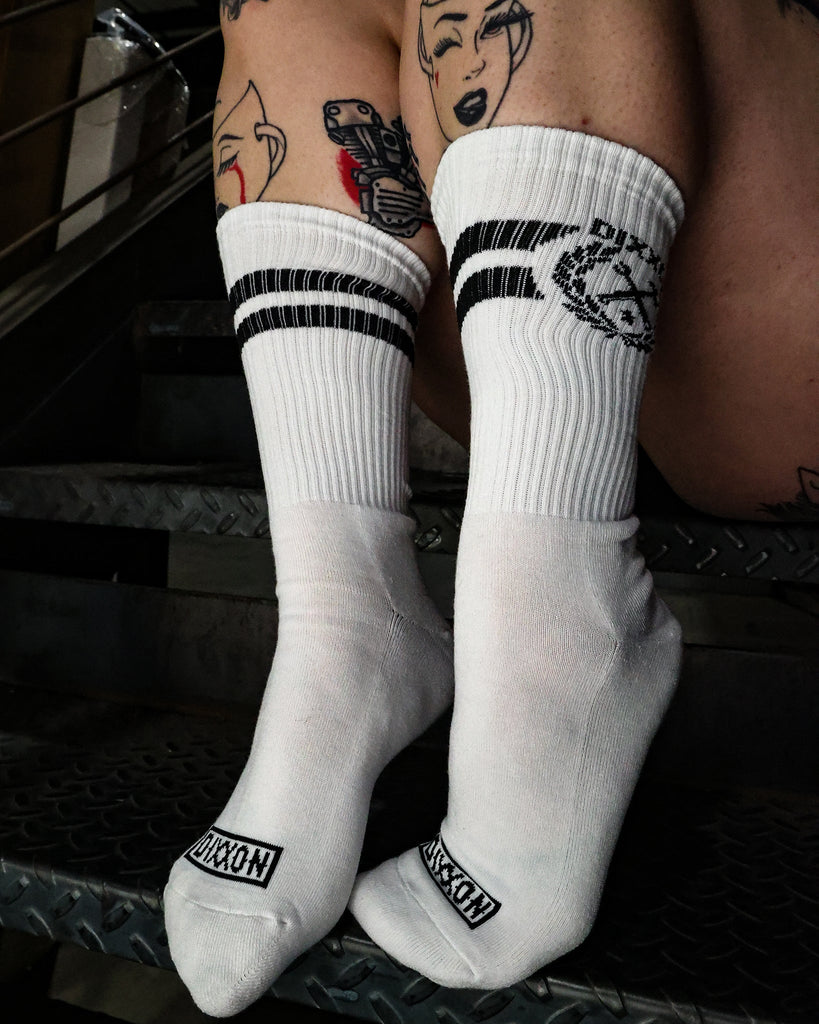 Stay Humble Premium Crew Socks - White & Black - Dixxon Flannel Co.