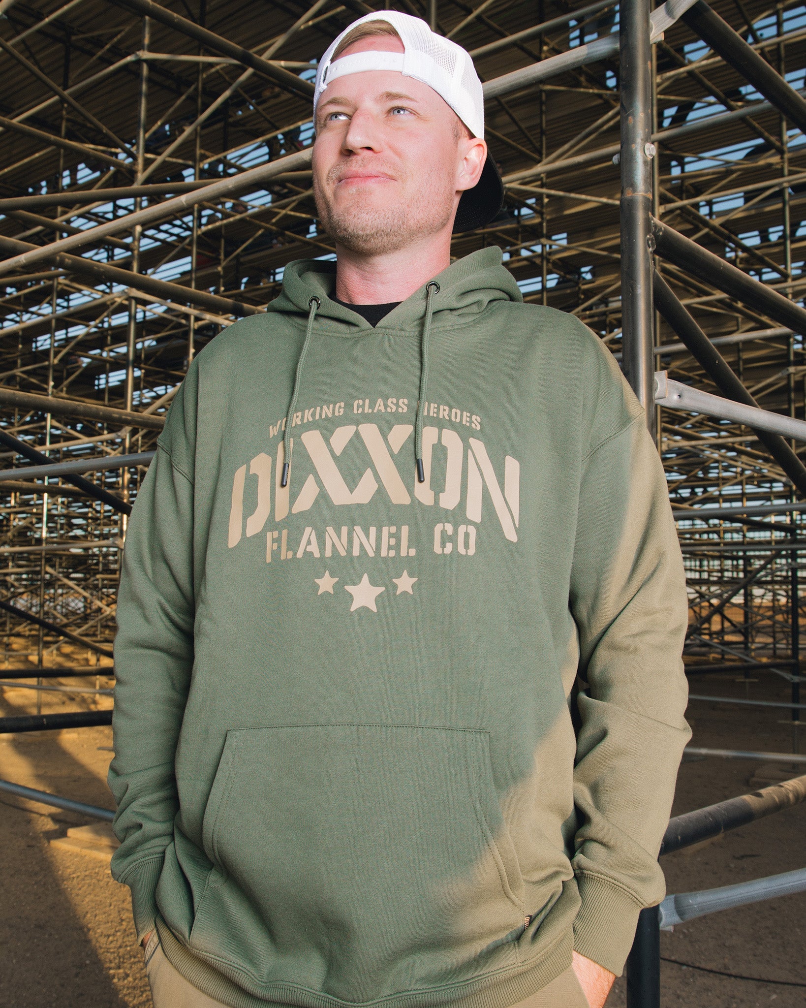 Tan Stencil Pullover Hoodie - O.D. Green - Dixxon Flannel Co.