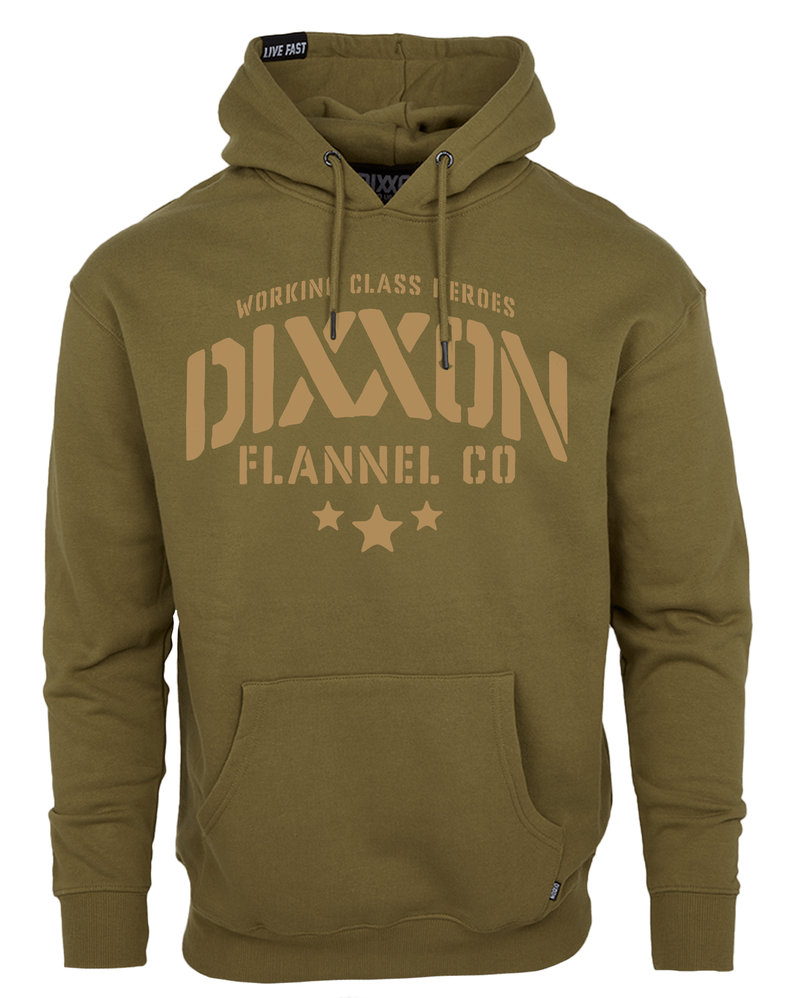 Tan Stencil Pullover Hoodie - O.D. Green - Dixxon Flannel Co.