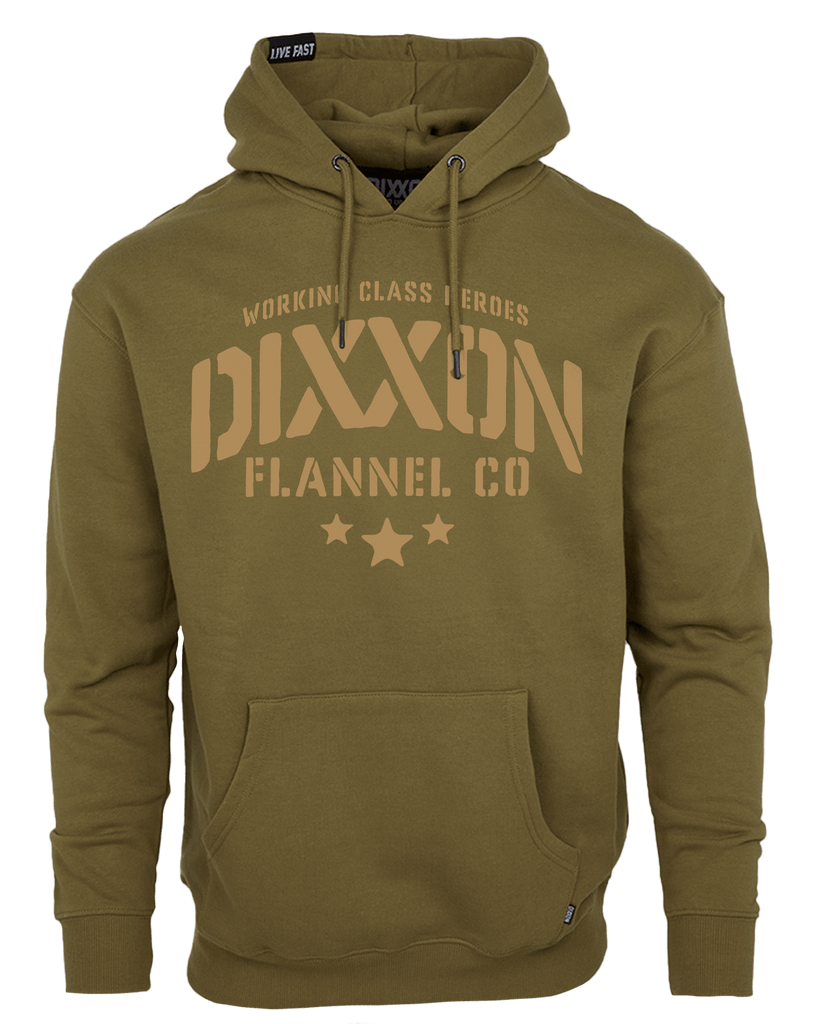 Tan Stencil Pullover Hoodie - O.D. Green - Dixxon Flannel Co.