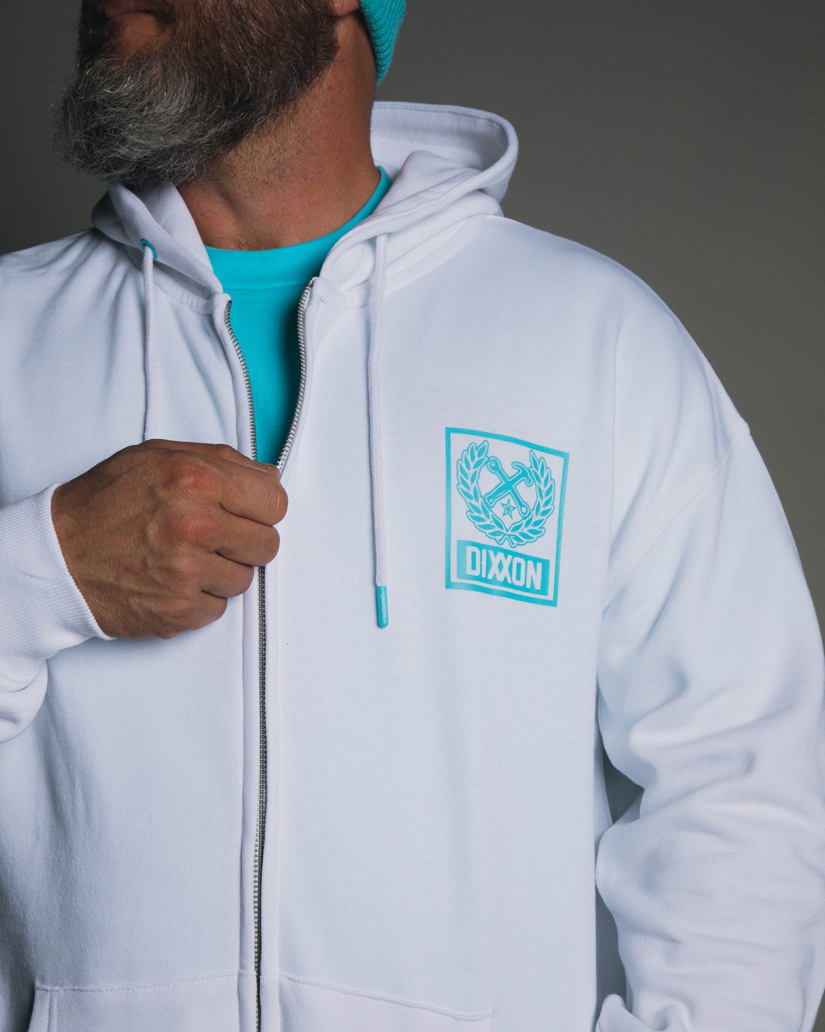 Men's Tiffany Box Crest Zip Up Hoodie - White Dixxon Flannel Co.