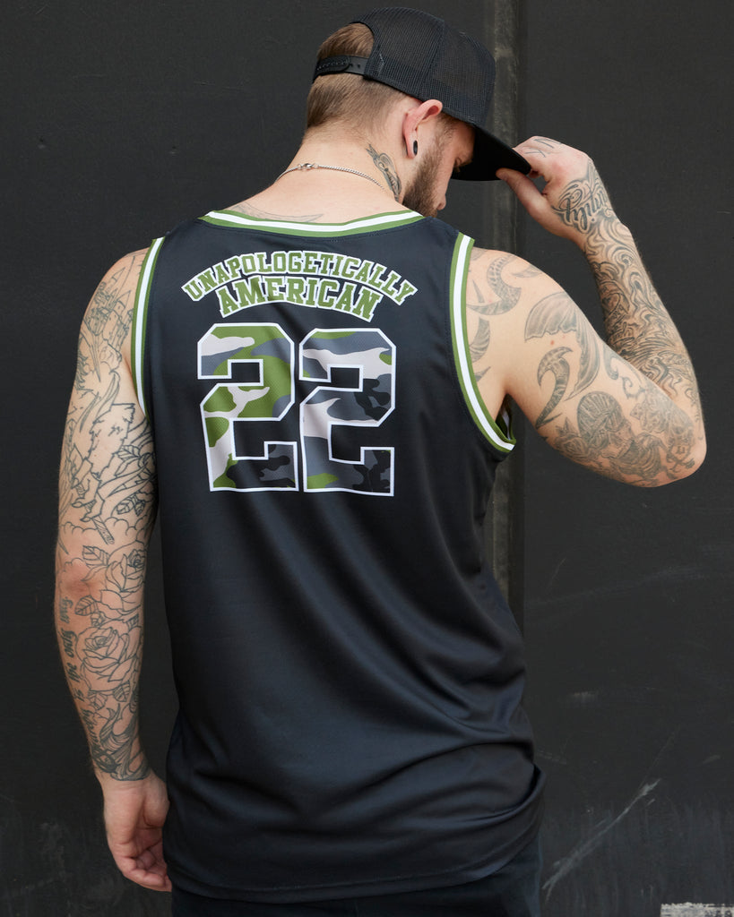 Unapologetically American Jersey - Black & Camo - Dixxon Flannel Co.