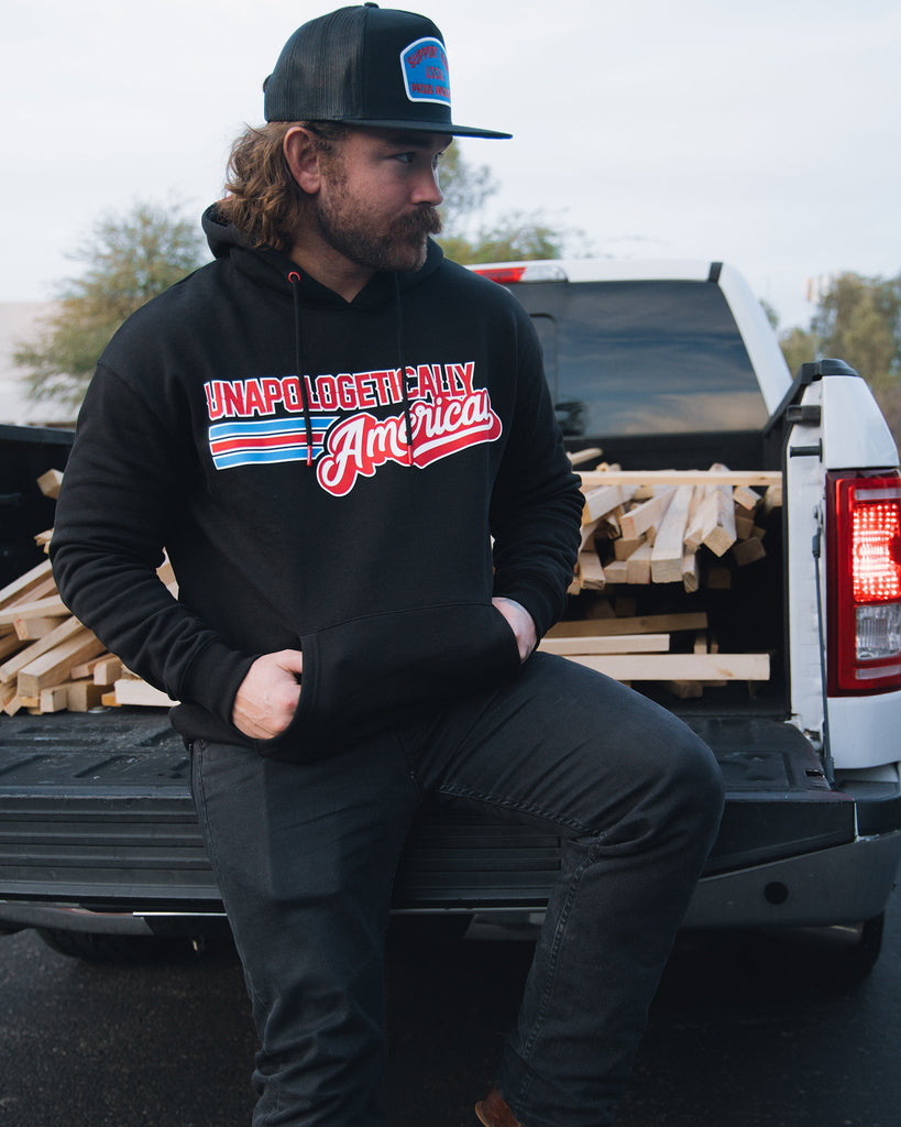 Unapologetically American Pullover Hoodie - Black - Dixxon Flannel Co.