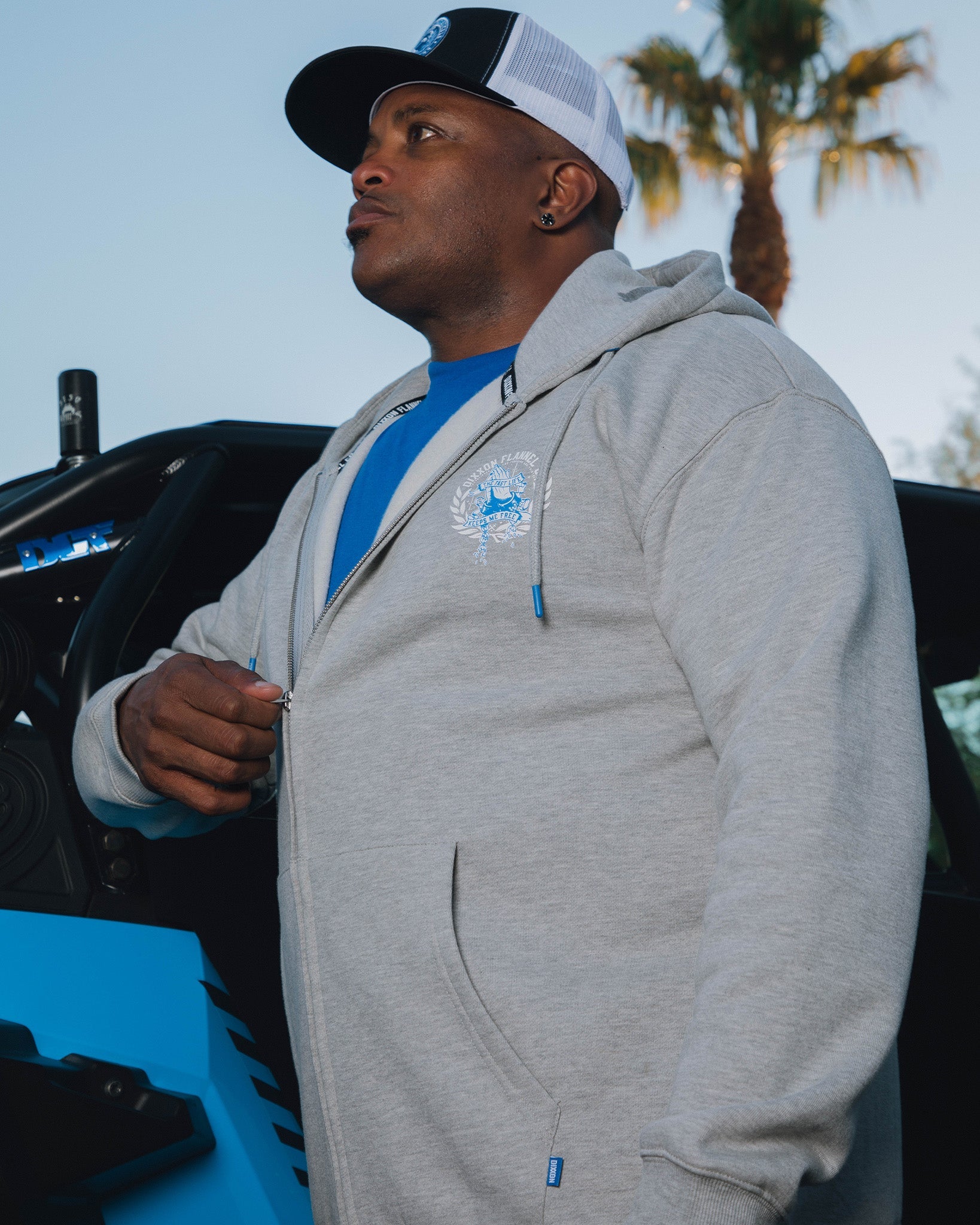 Otto Hoodie: Dixxon White & Blue Zip Up - Shop Now