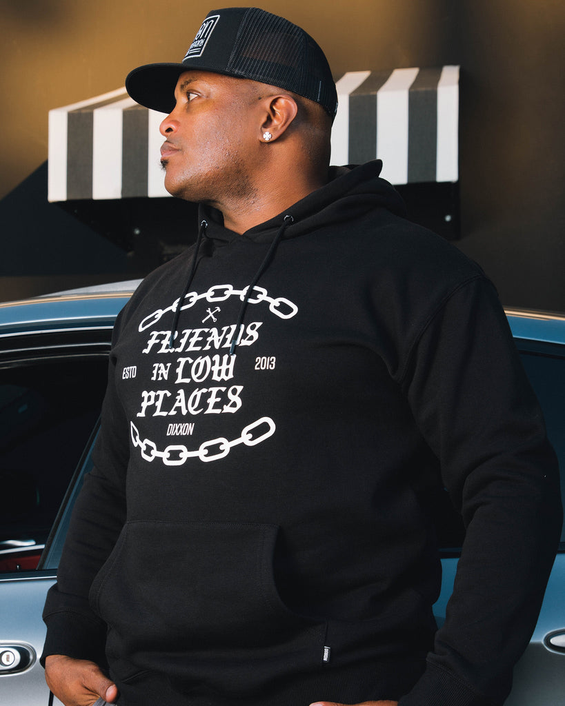 White Friends in Low Places Pullover Hoodie - Black - Dixxon Flannel Co.
