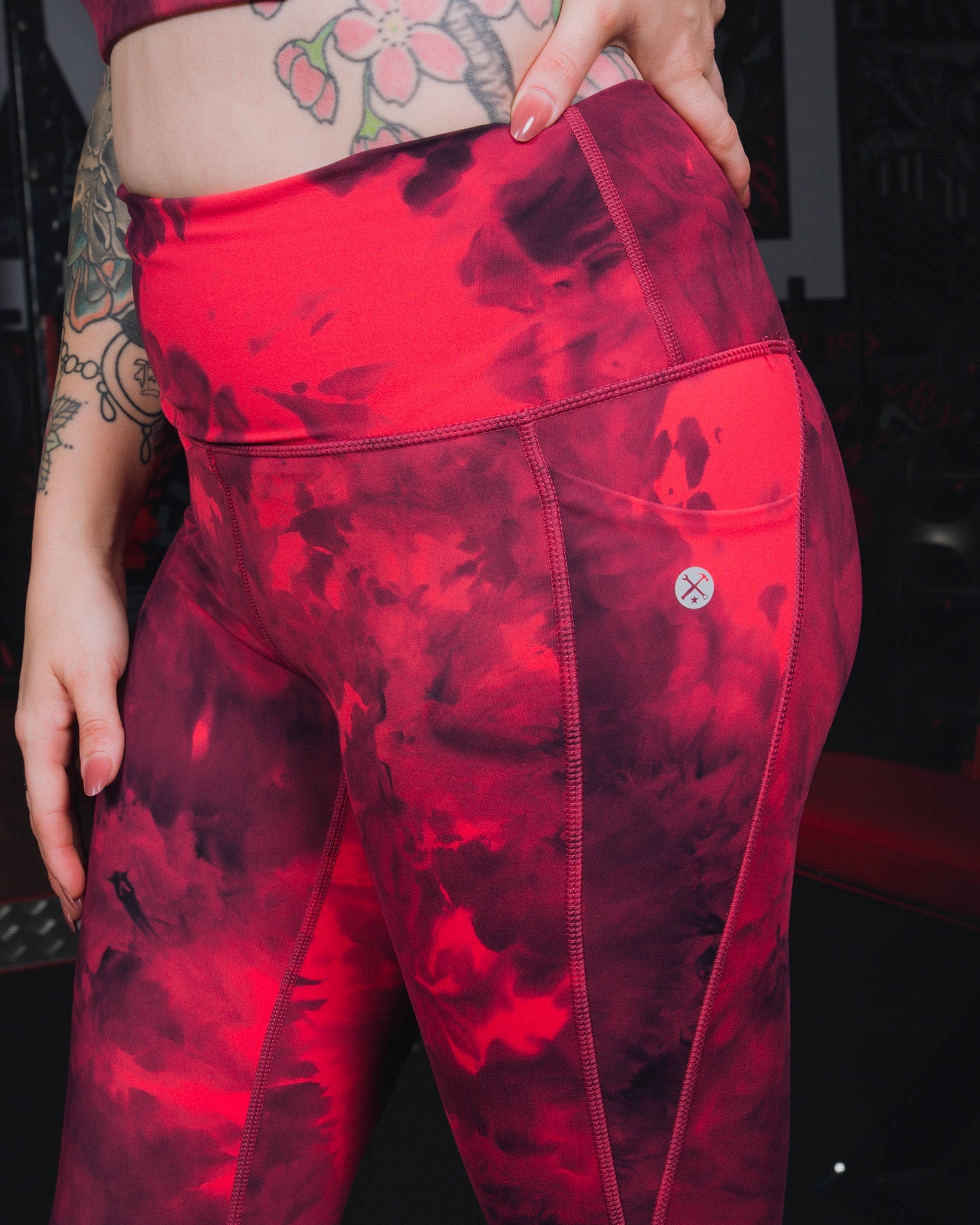 Women's Athletic Tie Dye Leggings - Red