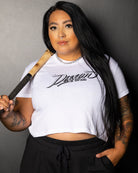 Women's Ballpark Crop Top - White & Black - Dixxon Flannel Co.