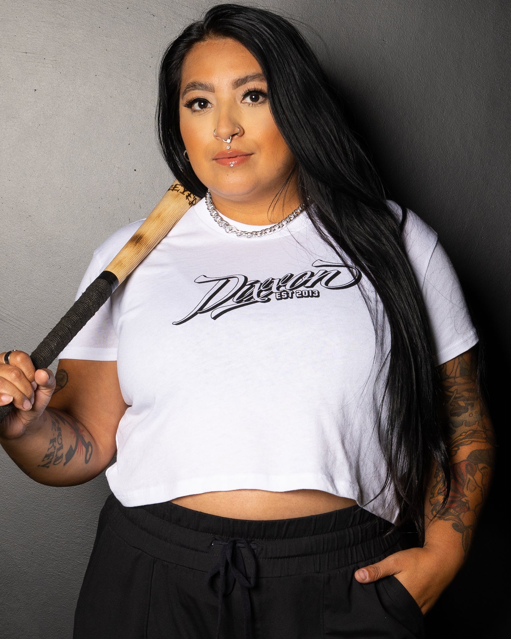 Women's Ballpark Crop Top - White & Black - Dixxon Flannel Co.