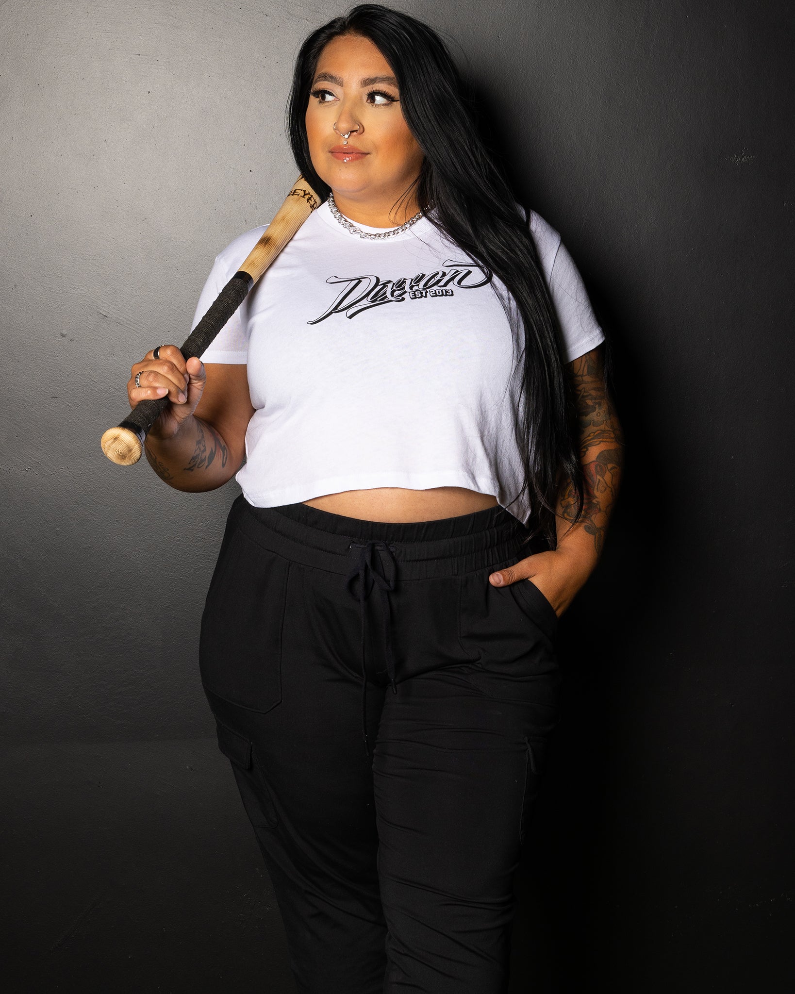 Women's Ballpark Crop Top - White & Black - Dixxon Flannel Co.