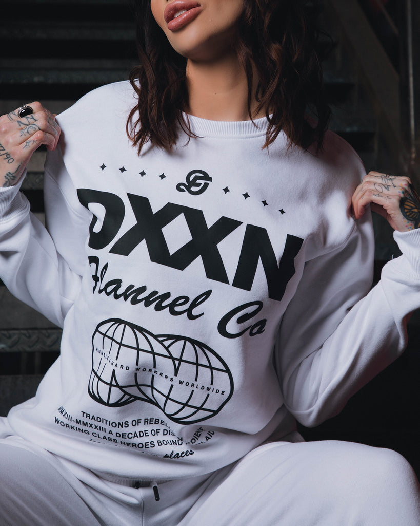 Women's Black Tech Crewneck Sweatshirt - White - Dixxon Flannel Co.