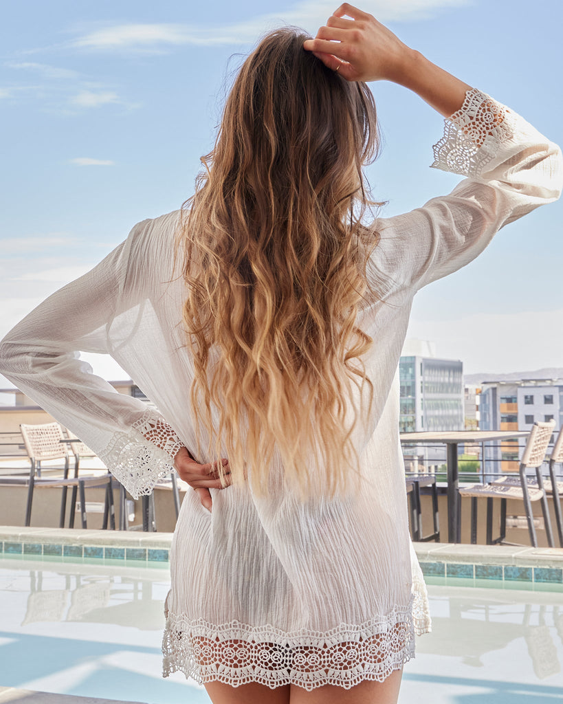 Women's Boho Lace Cover Up - White - Dixxon Flannel Co.