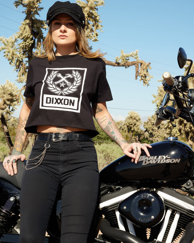 Women's Box Crest Crop Top - Black & White - Dixxon Flannel Co.