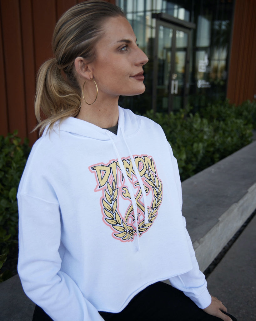 Women's Party Crest Crop Pullover Hoodie - Pink & Yellow - Dixxon Flannel Co.