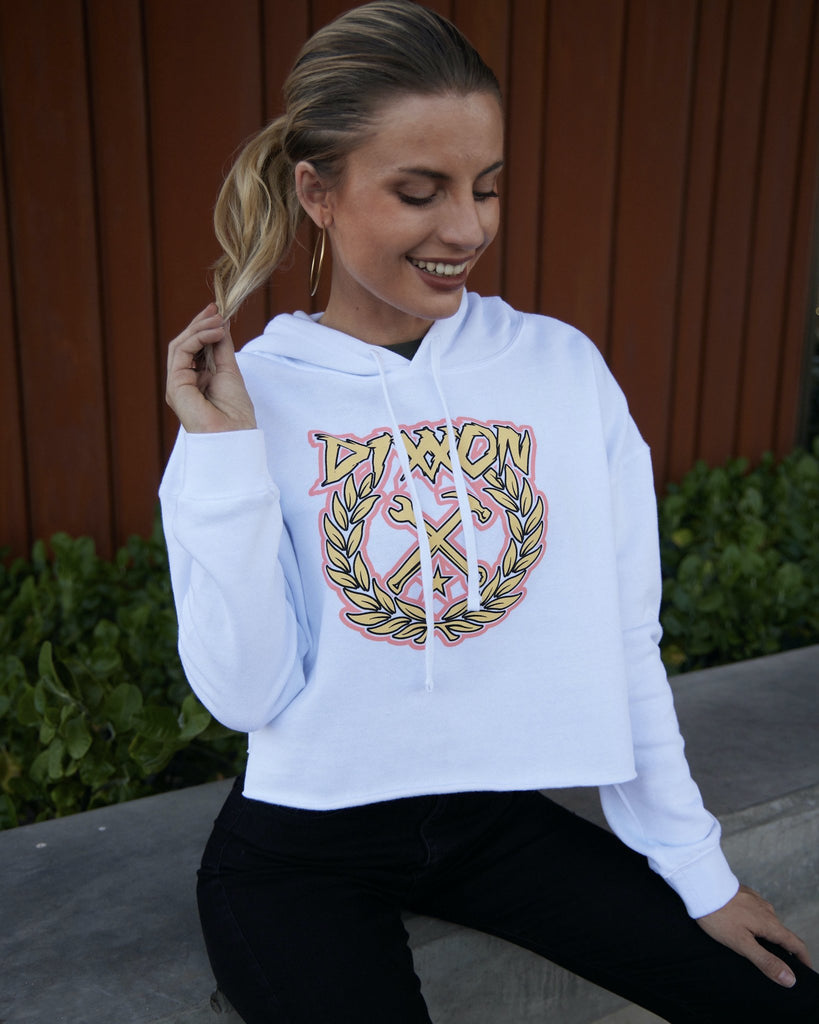Women's Party Crest Crop Pullover Hoodie - Pink & Yellow - Dixxon Flannel Co.