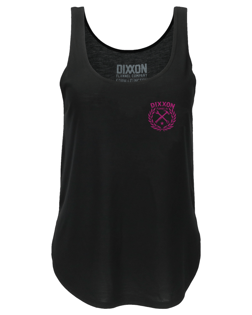 Women's Pink Sketchy Crest Flowy Tank - Black - Dixxon Flannel Co.