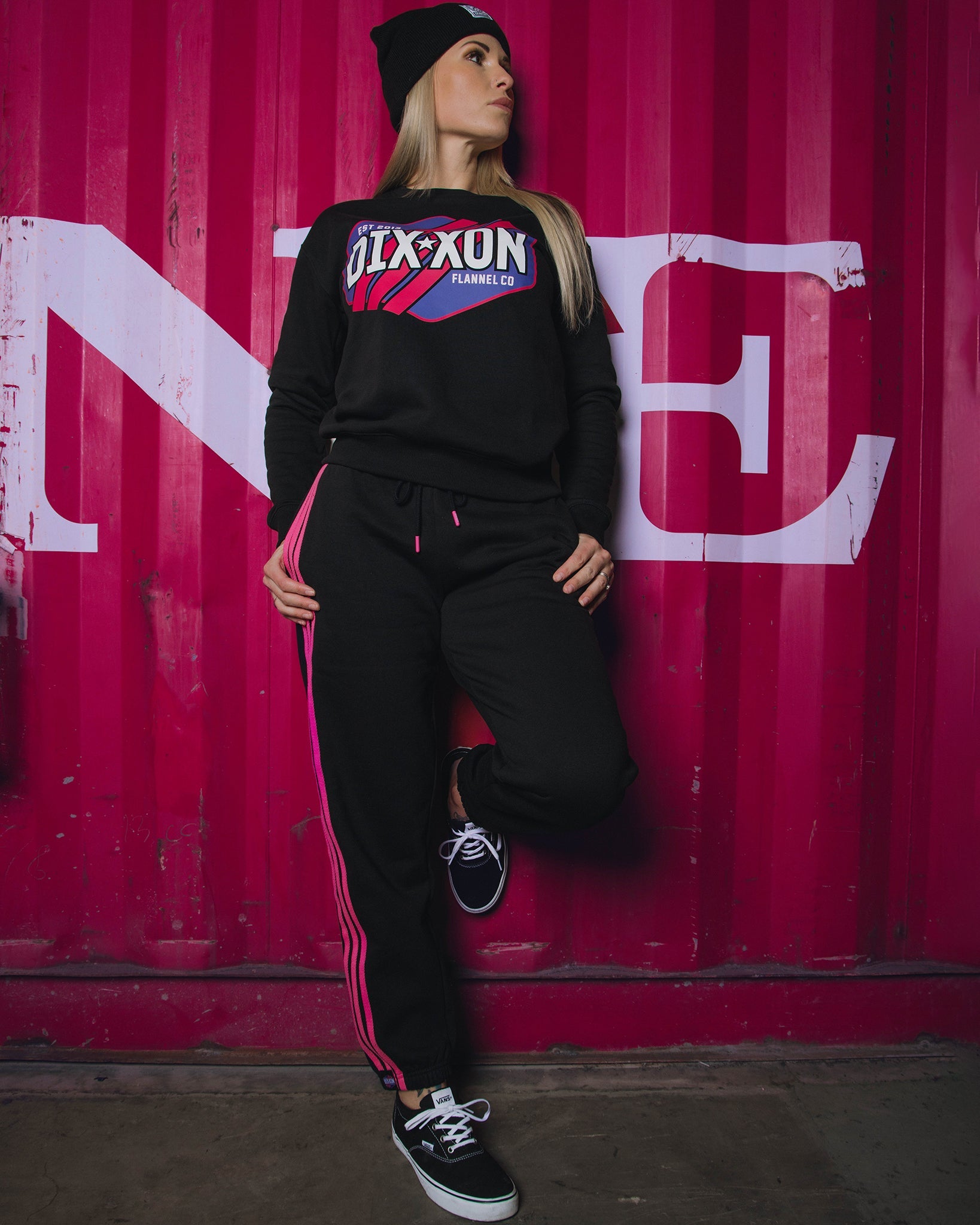 Women's Pink Stripes Crewneck Sweatshirt - Black - Dixxon Flannel Co.