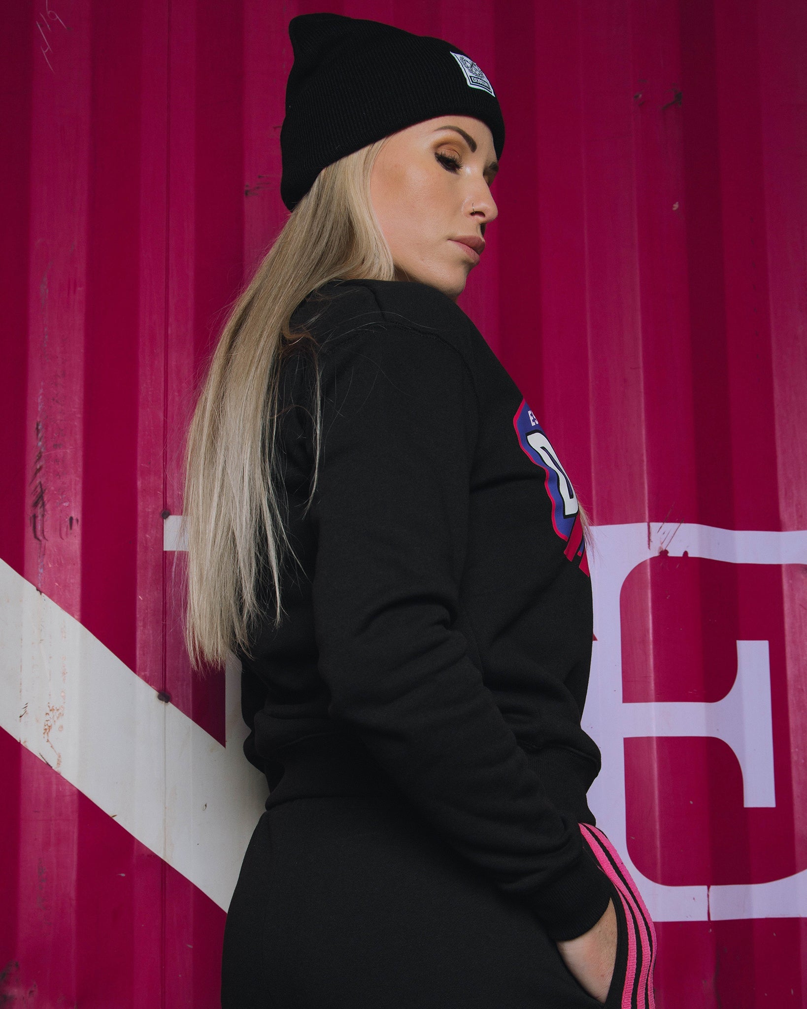 Women's Pink Stripes Crewneck Sweatshirt - Black - Dixxon Flannel Co.