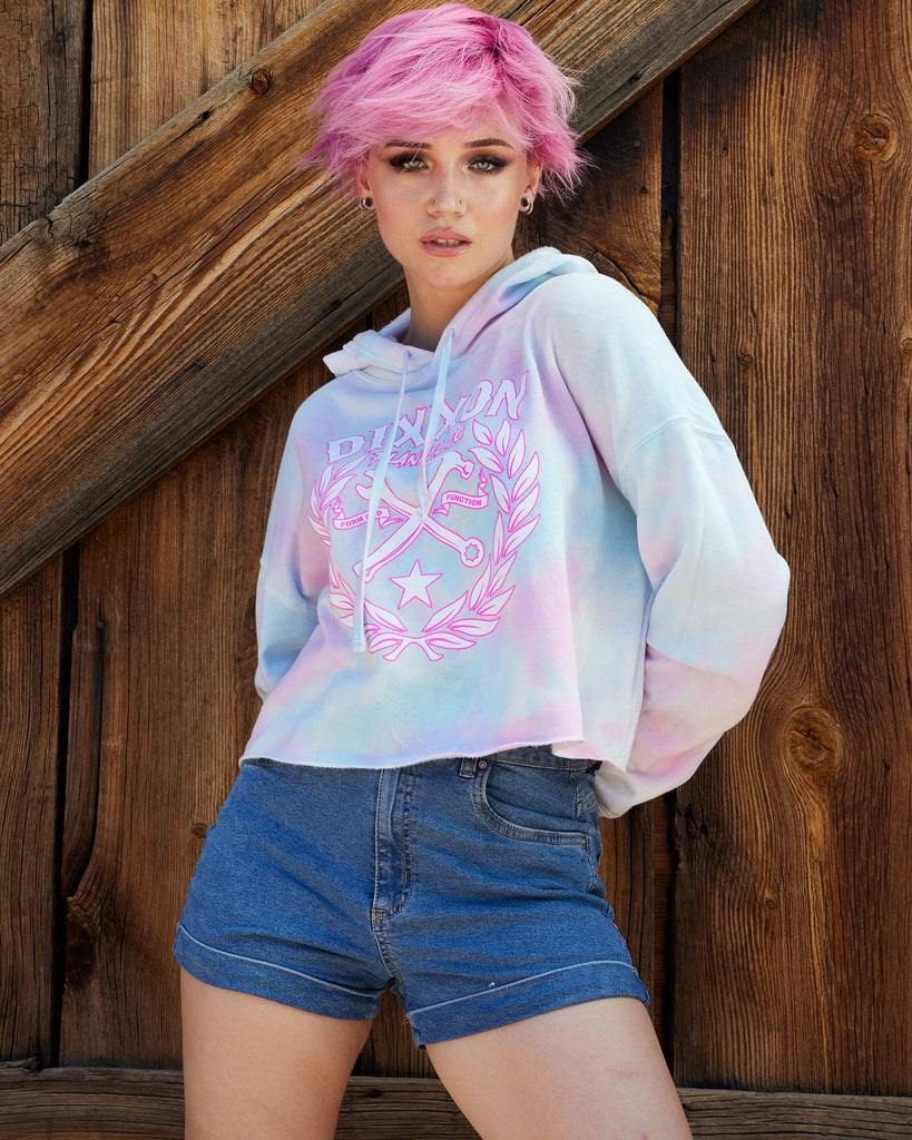 Women's Sketchy Crest Crop Pullover Hoodie - Cotton Candy - Dixxon Flannel Co.