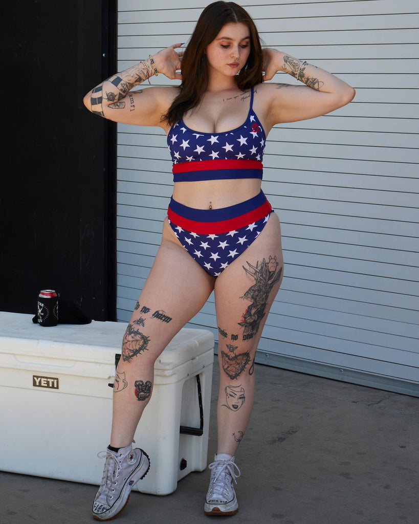 Women's Stars & Stripes High Waisted Bikini Bottom - Dixxon Flannel Co.