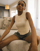 Women's Waffle Knit Crop Tank - Ivory - Dixxon Flannel Co.