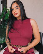 Women's Waffle Knit Crop Tank - Maroon - Dixxon Flannel Co.