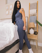 Women's Waffle Knit Crop Tank - Steel Blue - Dixxon Flannel Co.