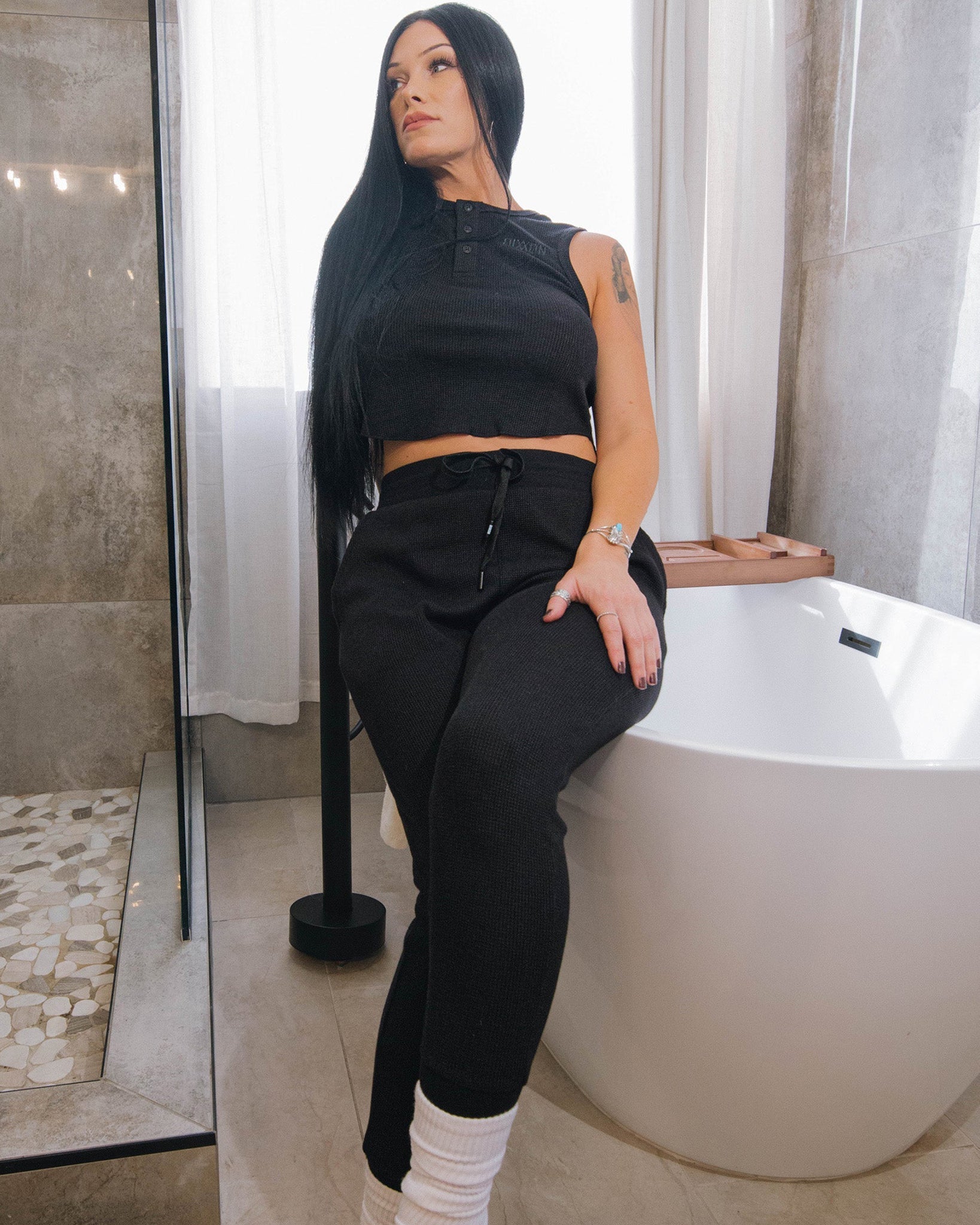 Women's Waffle Knit Joggers - Black - Dixxon Flannel Co.