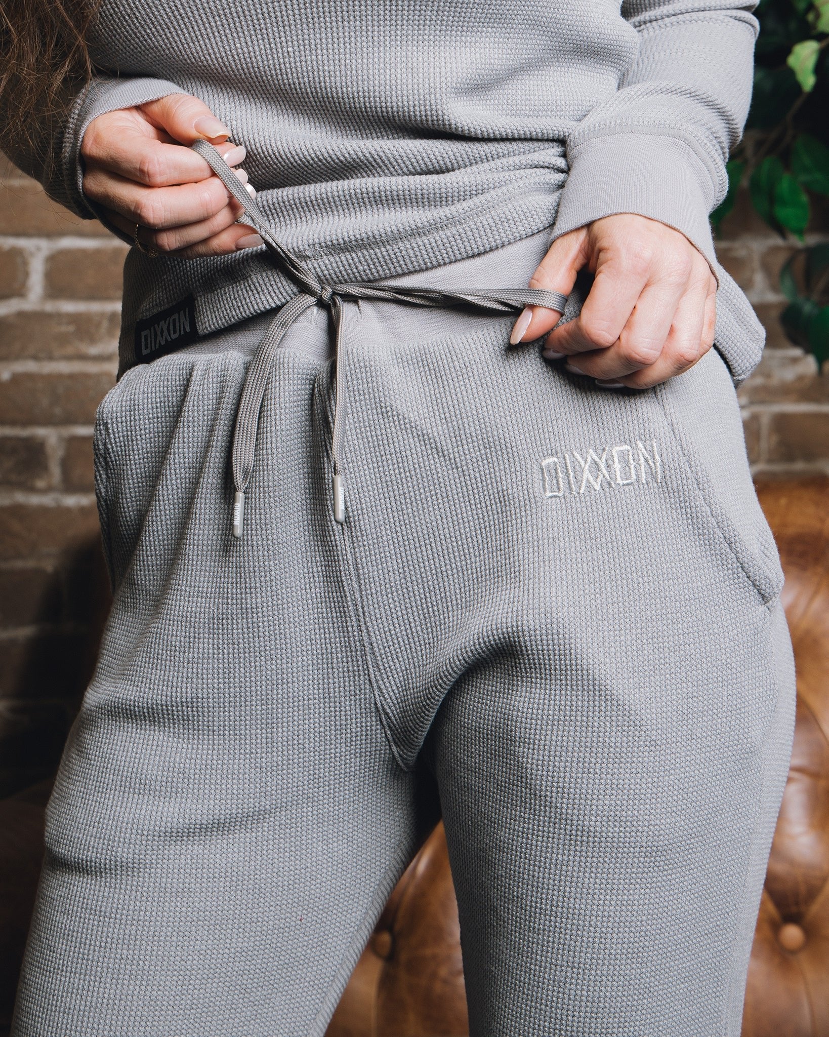 Women's Waffle Knit Joggers - Light Gray