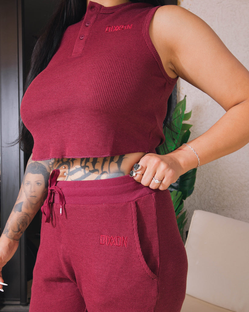 Women's Waffle Knit Joggers - Maroon - Dixxon Flannel Co.