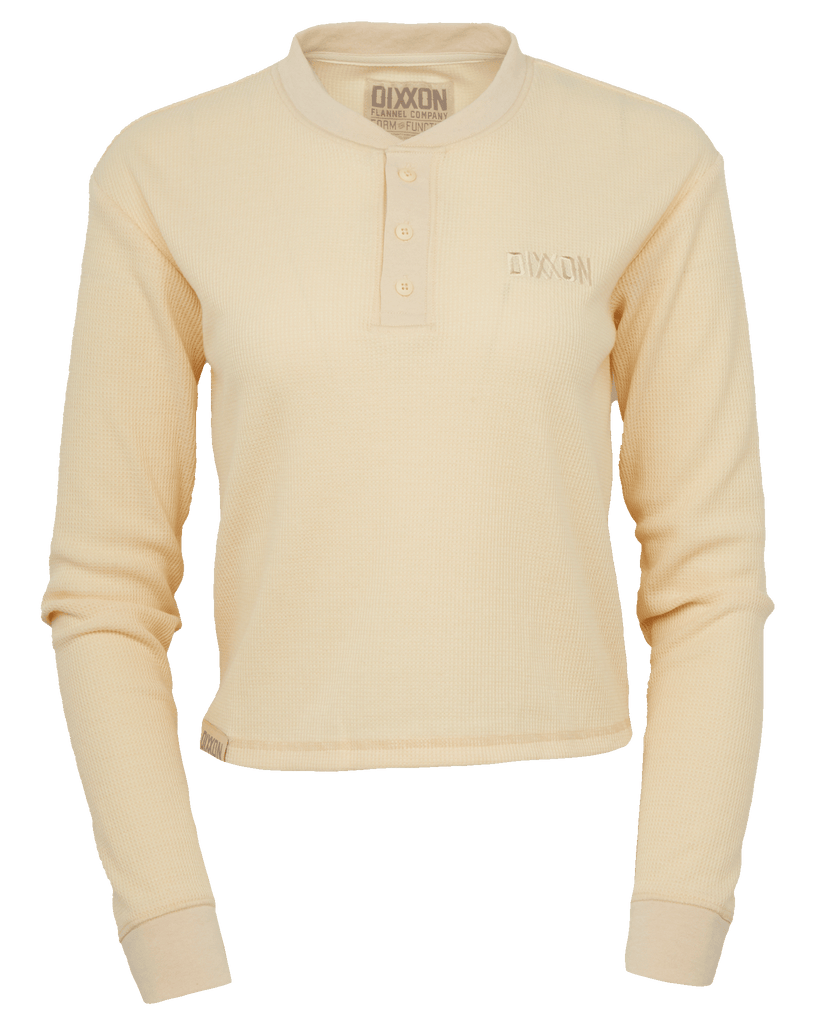 Women's Waffle Knit Long Sleeve Crop Tee - Ivory - Dixxon Flannel Co.