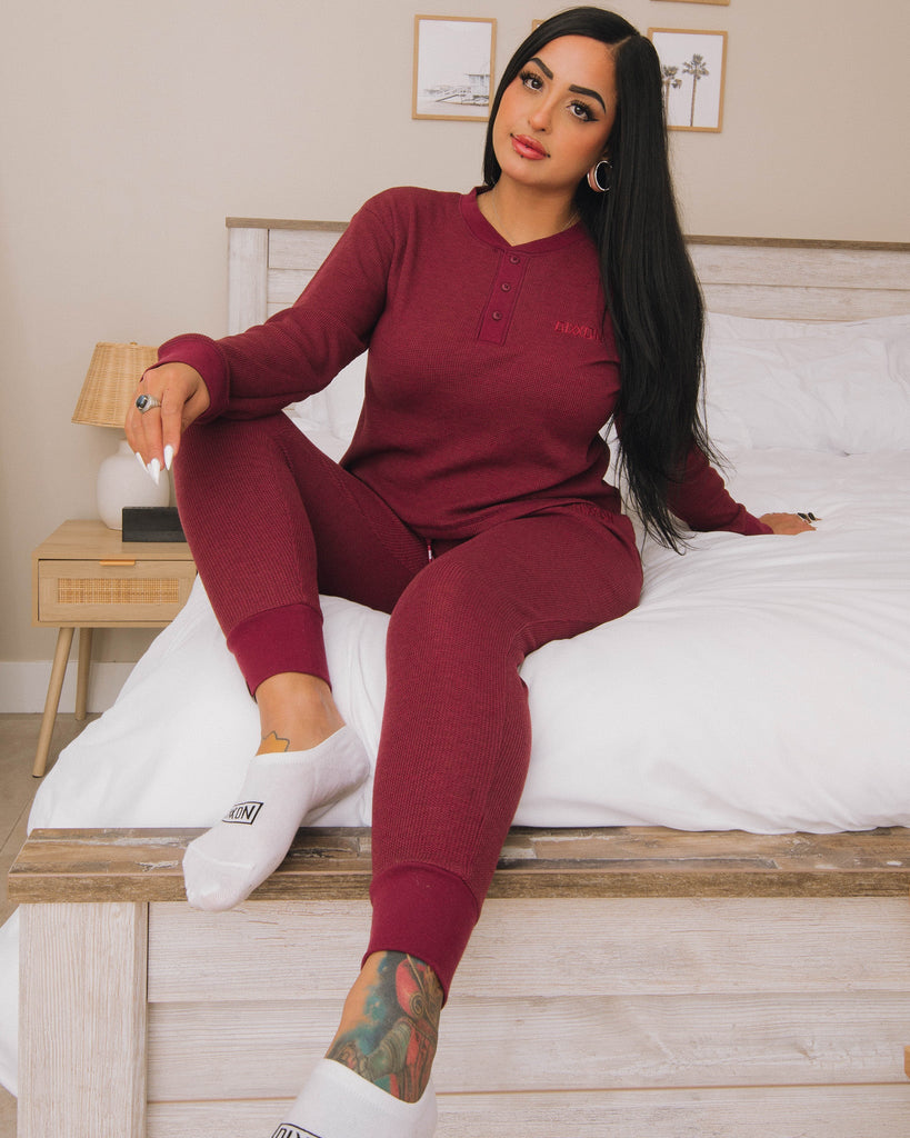 Women's Waffle Knit Long Sleeve Crop Tee - Maroon - Dixxon Flannel Co.