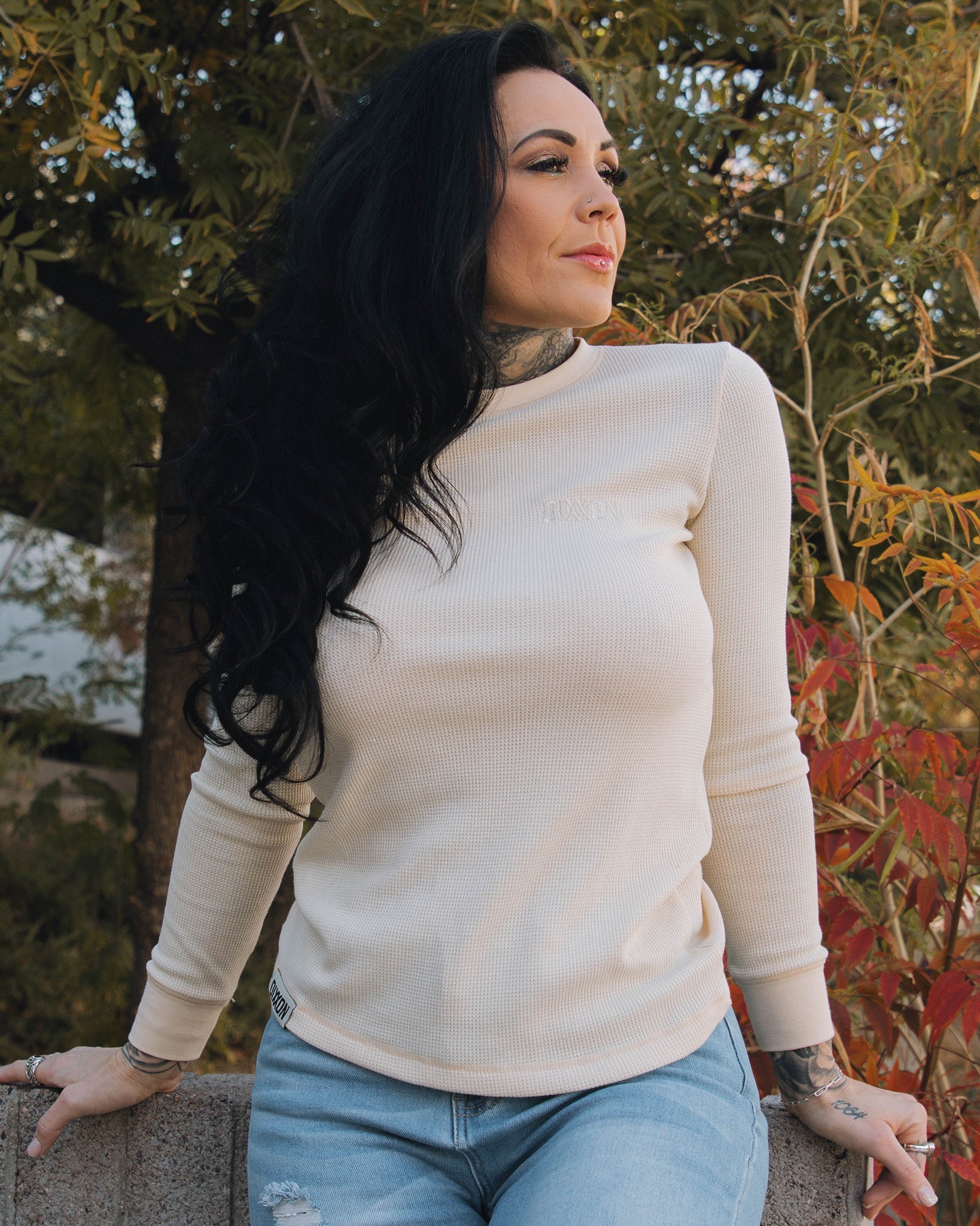 Women's Waffle Knit Long Sleeve Tee - Ivory - Dixxon Flannel Co.