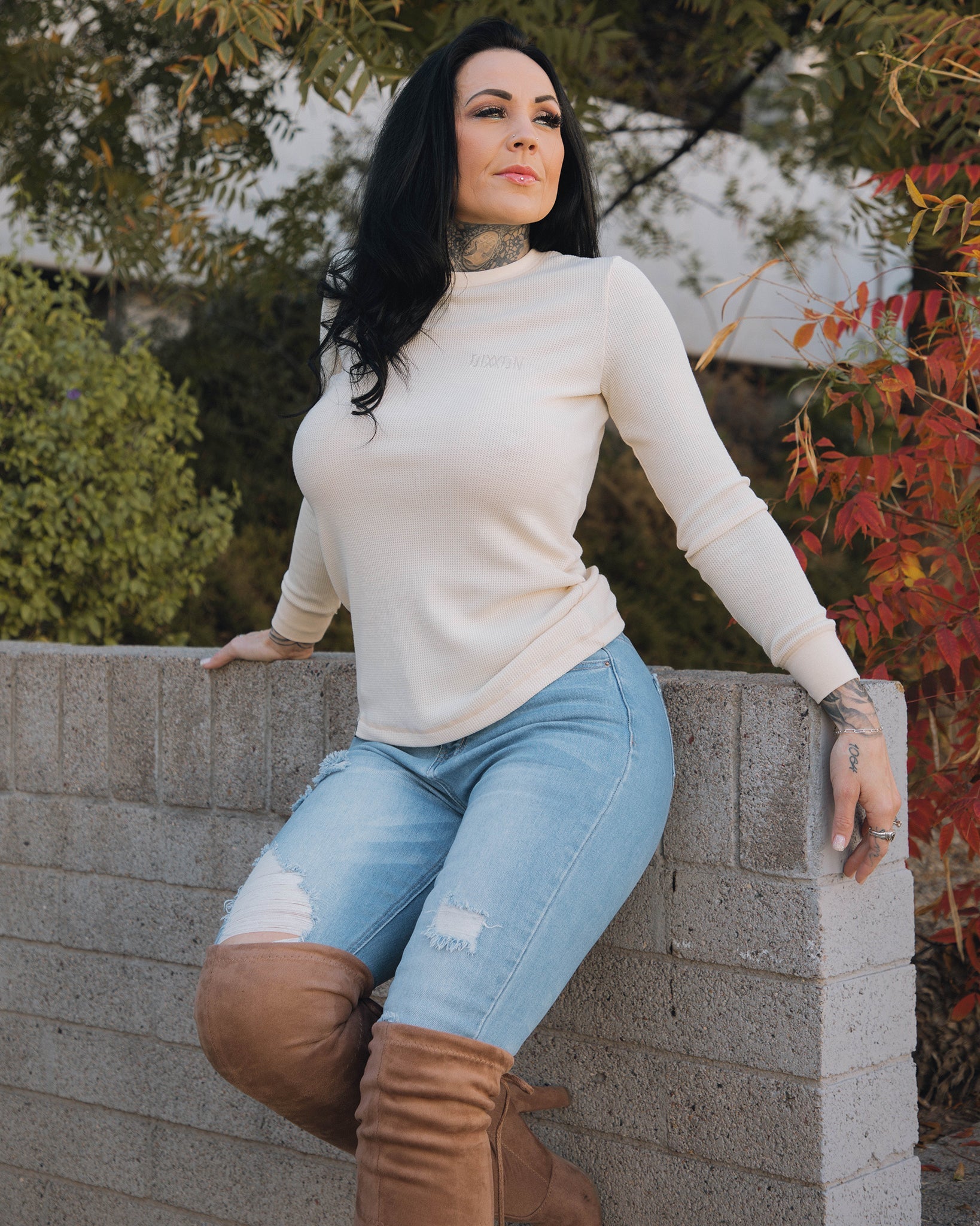 Women's Waffle Knit Long Sleeve Tee - Ivory - Dixxon Flannel Co.