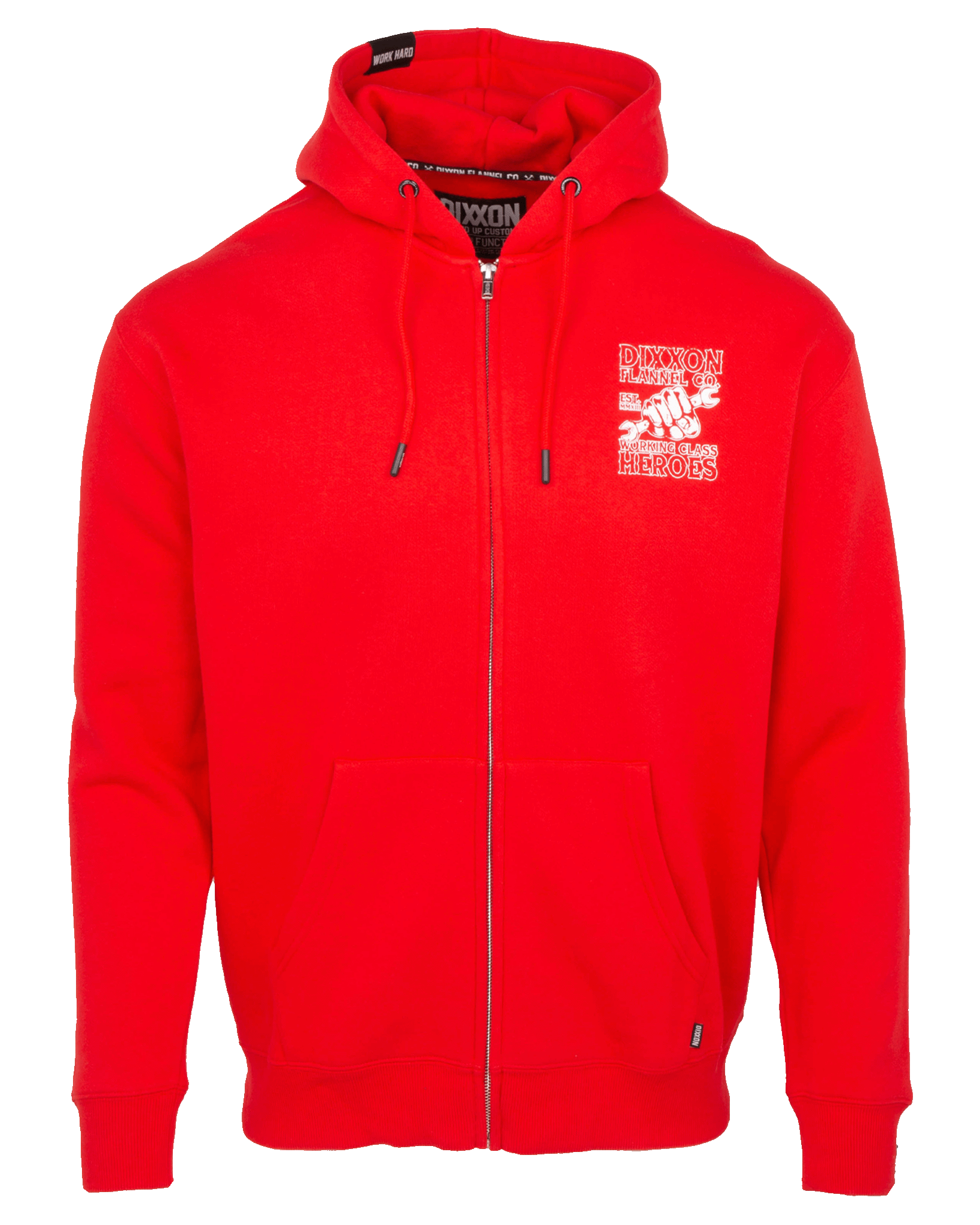 Working Class Fist Zip Up Hoodie - Red - Dixxon Flannel Co.